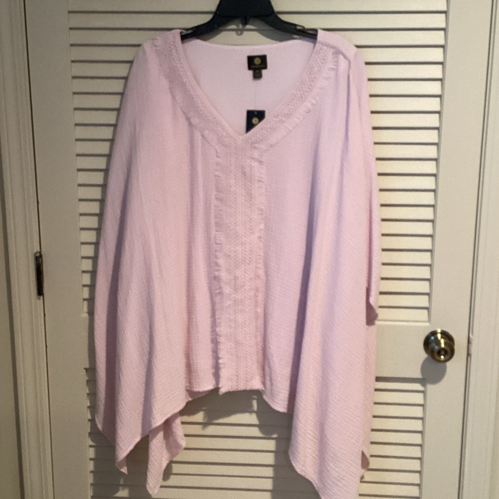 JM Collection Light Lilac V-Neck Poncho over Tank Top